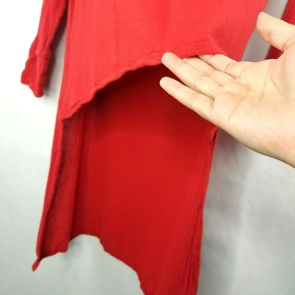 Gauzey Women's Medium Red Asymmetrical High Low Lagenlook Gauze 100% Cotton - Picture 3 of 7